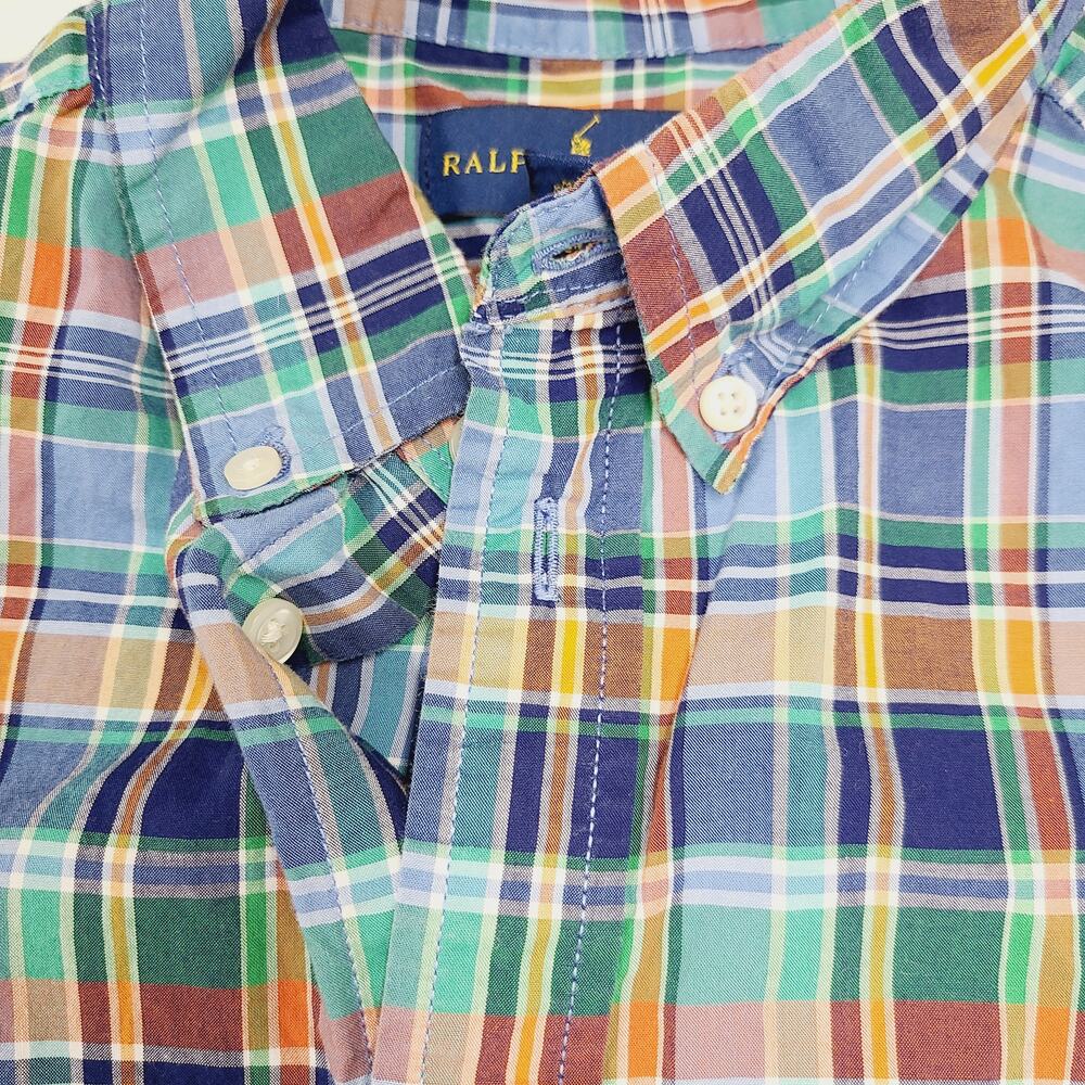 Ralph Lauren Boys Plaid Long Sleeve Button Down Preppy Classic Blue Orange XL - Picture 6 of 8